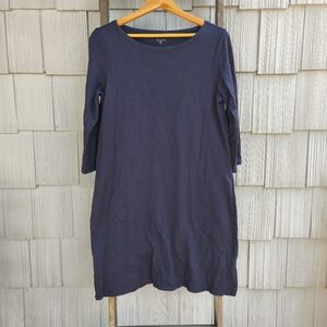 Garnet Hill 100% Organic Cotton Bateau Neck Shift T-shirt Dress sz 10 Navy